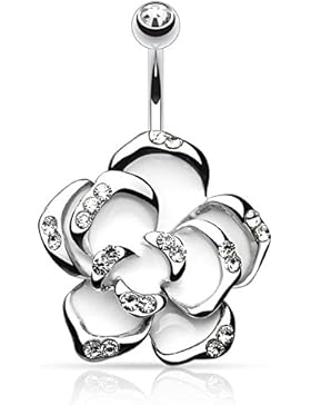 beyoutifulthings Bauch-nabelpiercing Set 1,6mm 10mm Blume Nabel-piercing Edelstahl Chirurgenstahl Bananabell Zirkonia...