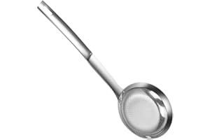 SMELEYOU Écumoire en acier inoxydable à mailles fines alimentaires pour séparer graisses et mousse, robuste, facile à nettoyer, résistant à la chaleur, filtre à mailles fines, poignée ergonomique
