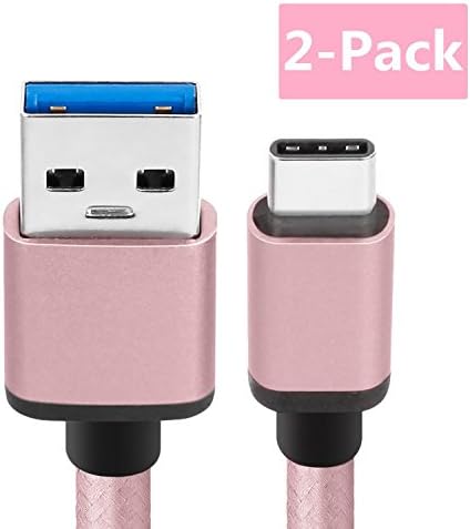 Samsung Galaxy S8 Type C Cable, CeeOne 2-Pack 6.6ft / 2m USB 3.1 Type C Super speed Nylon Braided USB C Charger Cable Cord for Galaxy Note 8 / S8 / S8 Plus, LG G5 / G6, Nokia 8 / 9, Google Pixel / Pixel2 XL, Nexus 5X / 6P, Huawei P9 / P10, Mate 9 / Mate 10, OnePlus 2 / 3 / 5 / 5T and More (6.6ft / 2m, Pink)