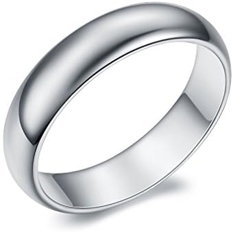 Waterlucy 5mm High Polish Plain Dome Wedding Band Ring in 18ct White Gold Plated, Size N