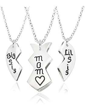3pcs Couple Pendant Necklace Set - Mom Big Little Sister Family Gift for Mother Daughter Stainless Steel