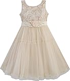 Sunboree Mädchen Kleid Shinning Pailletten Beige Tüll Schichten Hochzeit Gr.116-122