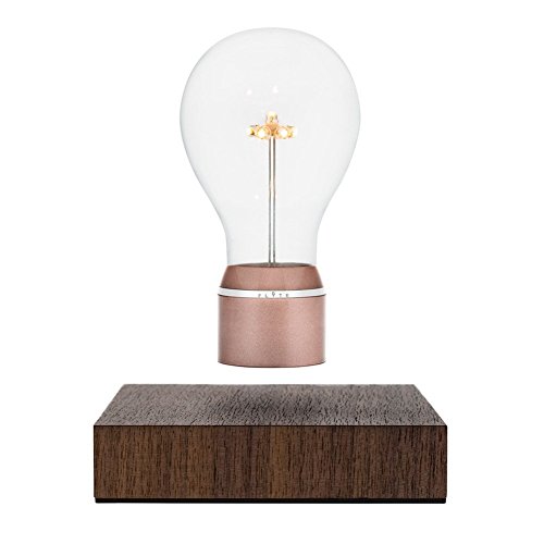FLYTE Buckminster LED-Dekoleuchte, Kupferfassung/Walnussholzbasis, schwebend per Induktion