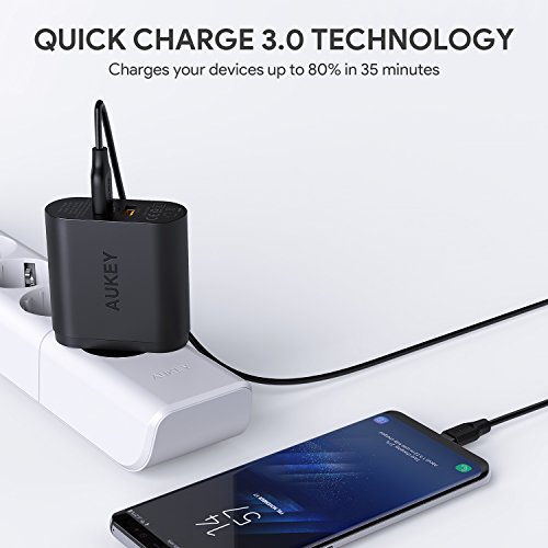 AUKEY Quick Charge 3.0 Caricabatterie USB da Muro 39W Due porte Caricatore USB per Samsung Galaxy S8/Note 8, iPhone X/8/8 Plus, iPad Pro/Air, HTC 10, LG G5/G6, e altri Smartphone e Tablet
