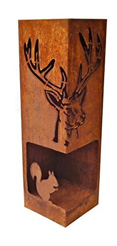 (Rostsäule) Edelrostsäule mit Hirsch und Öffnung 100x30x30cm
