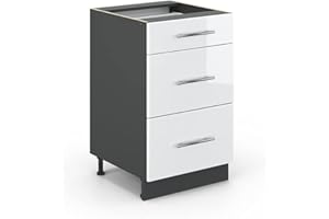 Vicco Mueble bajo de Cocina Fame-Line, Blanco Alto Brillo/Antracita, 50 cm sin encimera