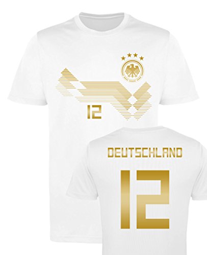 Comedy-Shirts EM WM – TRIKOT – DEUTSCHLAND 12 – Herren Trikot – Weiss/Gold Gr. XXL
