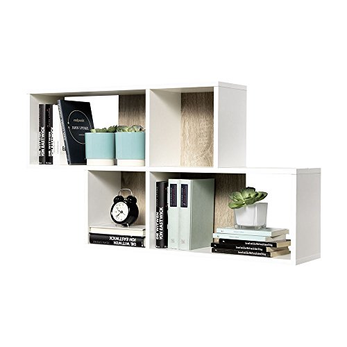 FMD Möbel 270-001 Wandregal Holz, weiß / eiche, 100 x 19,5 x 53 cm