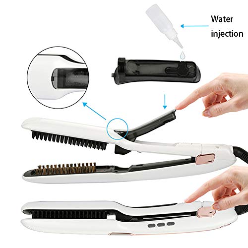 Ionic Hair Straightener Brush Ceramic Heating Adjustable Temperatures Infrared Spray Portable Frizz-Free Hair Care Silky Straight Heated Comb White