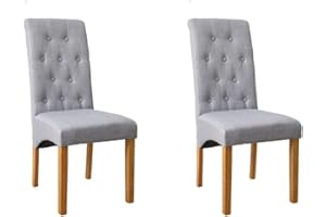 folk Set of 2 x Dining Chairs, Kitchen Side Chairs Upholstered Seat for Counter Lounge Living Room Corner Accent with Backrest & Soft Wood Legs Reception Linen (Light grey)