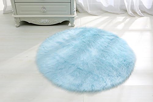 RugMall Round Shaggy Rug Faux Fur Sheepskin Rugs For Living Room Bedroom, Blue(75cm Diameter,Circular)