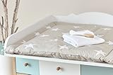 KraftKids Wickelauflage große weiße Sterne auf Beige verschiedene Größen wählbar: 75 x 70 cm / 60 x 70 cm / 78 x 78 cm / 85 x 75 cm