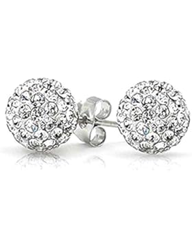Glitzer Ohrstecker Kugel 10 mm Kristall 925 Silber Ohrringe
