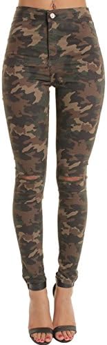 High Waisted Ripped Knee Skinny Jeans in Camouflage | Military