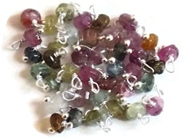 50 Pcs Natural Multi Tourmaline Loose Gemstone Beads - 925 Silver Plated Wire Wrapped Beads - Beads 3-4mm