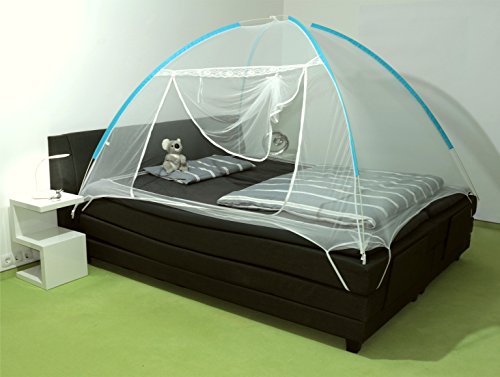 1PLUS Pop-Up Doppelbett-Moskitonetz Baldachin Insektenschutz 200 x 180 x 145 cm (L x B x H), weiß