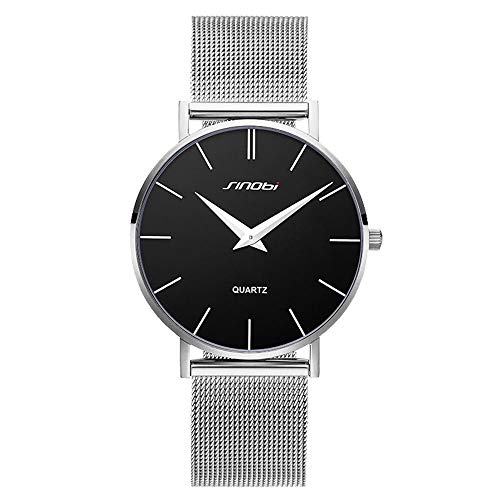 SINOBI - Reloj de Pulsera Unisex con Correa de Malla de Acero Inoxidable Minimalista Ultra Delgado para Hombre