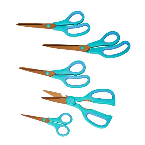 King S990 Multi-Scherenset 5 - teilig mit Titanbeschichtung, Pastellfarben, türkis / blau
