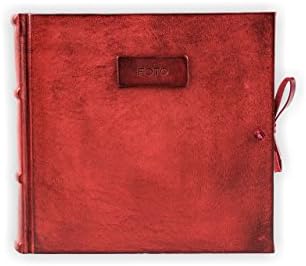 Photo Album Bound in Leather, Red, H20xL20, Leather Collection, Hand Made in Italy by Legatoria Toscana, Tuscan Handcrafted