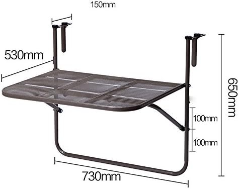 adjustable Folding table Iron balcony racks Railing hanging wall shelf Windowsill flowerpot storage rack Flower stand casual table 4 colors available 650 * 730mm Can be rotated ( Color : B )