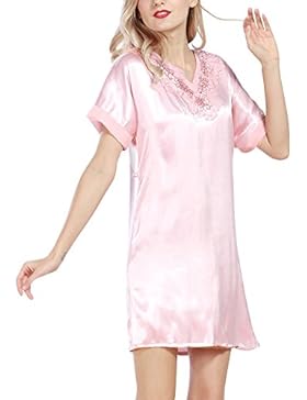 Vestaglia Pigiama in Raso Corta Donna Kimono Camice da Notte Night con Cintura Gomma Rosso