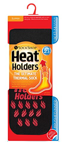 HEAT HOLDERS 1 paire véritable pour homme thermique Chaussons chaussettes 40-42 UK 46-50 EUR Bigfoot Noir avec coussinets Rouge