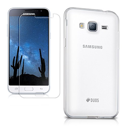kwmobile 2in1 Set: Crystal Case HÃ¼lle + Panzerglas Displayschutzfolie fÃ¼r Samsung Galaxy J3 (2016) DUOS aus TPU Silikon - transparente SchutzhÃ¼lle Cover klar in Transparent
