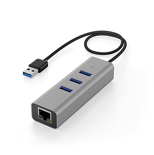 KabelDirekt 3-Port USB 3.0 Hub aus Aluminium USB 3.0 mit integriertem 1 Gigabit Ethernet-Port - PRO Series