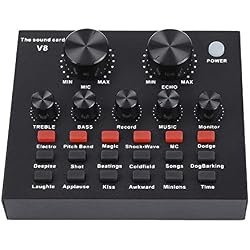 Carte Son Externe, Mixeur Audio Boîtier Sonore USB Externe Casque Micro Ordinateur Portable PC Carte Son Live Karaoké avec 18 Effets Sonores, 7 Connexion, 6 Modes d'Effet. (18 Sound)