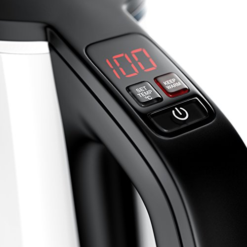 Arendo – Edelstahl Wasserkocher mit Temperatureinstellung | 7 wählbare Temperaturstufen 40° C – 100° C | 3 Tasten (Temperatureinstellung + Warmhaltefunktion + ON/Off) | BPA frei | LED-Display | integrierter Kalkfilter | 1,5 Liter | 1850 – 2200 Watt | 360° drehbarer Kontaktsockel | doppelwandiges Edelstahlgehäuse | weiß - 2