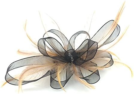 Gold Feathers &amp; Black Ribbon Hair Fascinator Comb