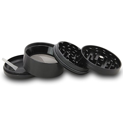 DCOU neue Design Premium Aluminium Krautmühle CNC Pollenfänger Mahler für Krauter Tabak Schleifer 4-teilig mit Siebgrinder Ø63mm (Schwarz) - 6