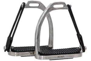 Reitsport Amesbichler - Staffa di sicurezza in acciaio INOX con anello in gomma e passante in similpelle, 12 cm, inserti di sicurezza, staffe di sicurezza