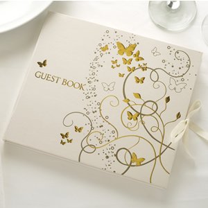 Hochzeits Gästebuch Schmetterling in Creme & Gold
