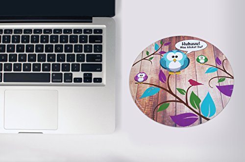 Süßes Eulen bzw. Uhu Mouse-Pad rund 22cm | Qualitäts-Mauspad aus strapazierfähigem Kunststoff mit rutschfester Unterseite aus Zellkautschuk – passend für alle gängigen Mouse-Typen - 4