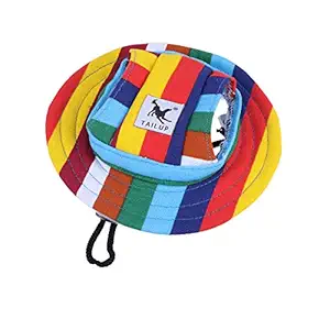 WINOMO Round Brim Pet Cap Visor Hat Pet Dog Mesh Porous Sun Cap with Ear Holes for Small Dogs - Size S (Colorful Stripe)