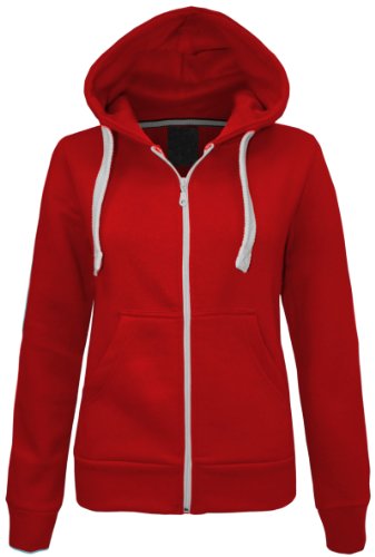 Cexi Couture New Womens Plain Zip Hoodoe Sweatshirt Ladies Fleece Hooded Jacket Top Red 18