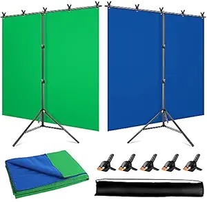 SHOPEE Blue-Green Screen Backdrop Stand Kit with 8x10.5ft 2-in-1 Reversible Chromakey Green Screen Blue Backdrop and Portable T-Shaped Background Support Stand, for Live Streaming Portrait Shooting