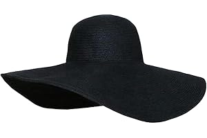 QUUPY Cappello estivo da donna a tesa larga, UPF 50, pieghevole, arrotolabile, da spiaggia, cappello da sole, cappello di paglia nero