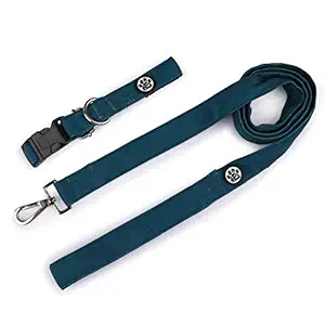 Dear Pet Classic Teal Blue Dog Collar & Leash Set for Small, Medium & Large Dogs -S