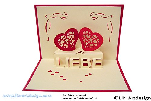 POP UP 3D Karte Liebe Verliebt Valentine zwei Herzen rot (#55) - 4