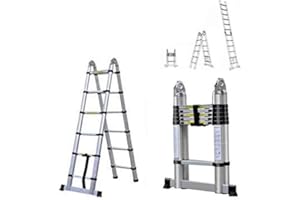 AUTOBABA Multi-Purpose 3.8M Ladder Stainless Steel Portable Telescopic Ladder DIY Extendable A-Frame Ladder Extension Steps 150KG