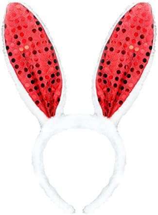 Easter Rabbit Ear Headband For Adult Children Moonuy Girl Cute Fashion Sequins Hairband Accessories (Red)