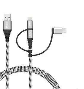 Dyazo 4 ft / 1.2 m 3-in-1 Universal Charger Cable Double Nylon Braided Multi Charging Cable with Flexi Head Technology