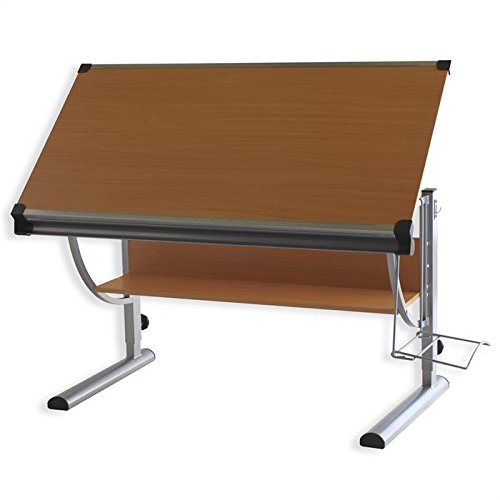 IDIMEX Bureau enfant écolier junior CHRISTINA table à dessin réglable en hauteur et plateau inclinable avec tablette en MDF décor hêtre, structure en métal