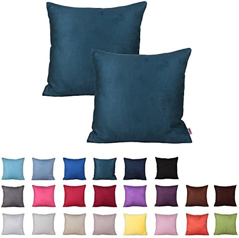 PLANDV® Solid Color Faux Suede Lightweight Decorative Cushion Cover Pack of 2,Available in 21 Colors &amp; 7 Sizes?50x50cm,Smoky Blue)