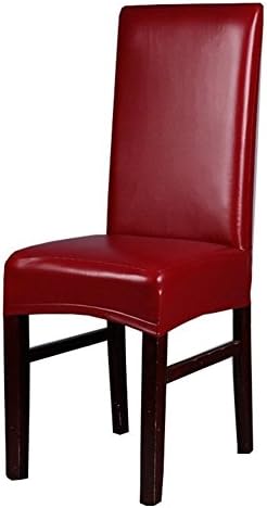 SindeRay Dining Chair Covers, Solid Color PU Leather Stretch Waterproof Chair Protector Covers For Dinging Living Room Chair (Red)