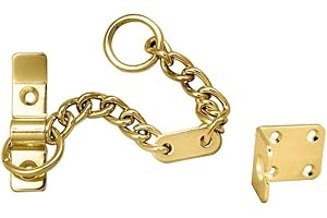 IRONZONE® Heavy Duty Door Chain Security Door Complete with Fixings Polished Brass for use on The Internal Side of a Door, Added Security Once Installed