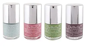 DeBelle Nail Polish Combo Kit of 4, Mint Amour (Mint Blue), Miss Bliss (Pink), Mystique Green (Pastel Green), Majestique Mauve (Mauve) Gifts for girls ,32 ml (8 ml each)