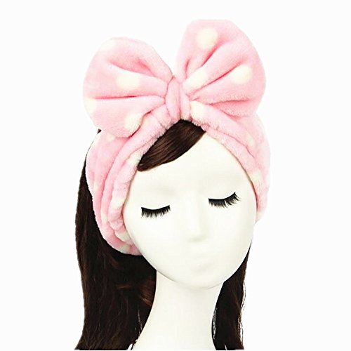 yocome Frauen Mädchen Dusche Haar Gummi Band Haarband türkis Herz Schleife Schleife für Dusche Make-up pink white dots